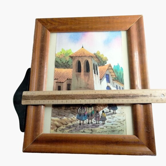 Original Watercolor South American Street Scene Adobe Village Church Framed - Picture 3 of 6